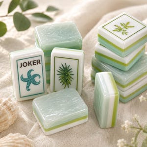 Sea Glass Green American Mahjong Set | 160 Tile Resin Mahjong Set with Nature & Botanical Design | Calming Luxury Game Set