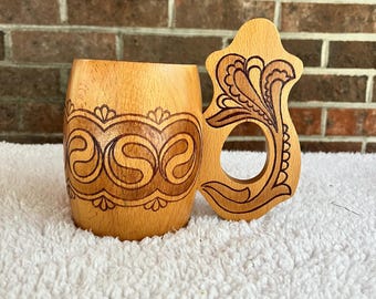 Vintage Unique 5” Russian Carved Wooden Beer Mug Stein Tankard Cup Unique USSR/Soviet Related Home Bar Ware