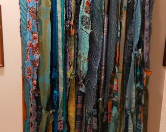 Boho curtain, Gypsy curtain, Hippie curtain, rag tie curtain, unique curtain, wall hanging, room divider, doorway curtain 36" W x 84" L