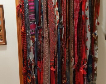 Boho curtain, Gypsy curtain, Hippie curtain, rag tie curtain, unique curtain, wall hanging, room divider, doorway curtain 36" W x 84" L