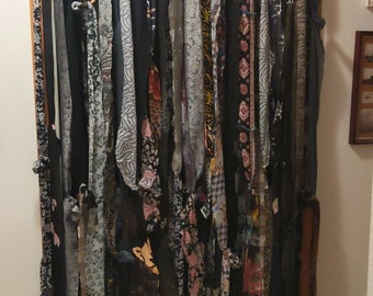 Boho curtain, Gypsy curtain, Hippie curtain, rag tie curtain, unique curtain, wall hanging, room divider, doorway curtain 36" W x 84" L