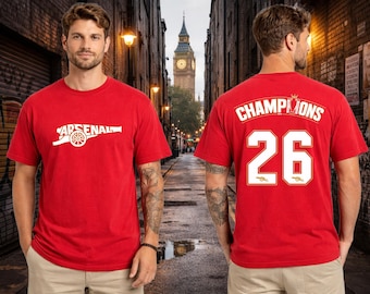 Arsenal Shirt, Champions, Gunners, Cannon, North London Football Shirt, Retro Soccer Shirt, Gift for Arsenal Fan, Premier League Champs 2026
