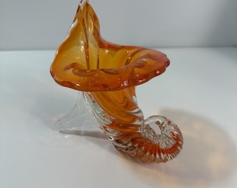 Vintage Red Orange Vase Cornucopia Art Glass Jack in the Pulpit  MCM
