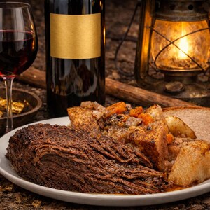 Prospector Pot Roast Recipe | Campfire Dinner | Red Wine Recipe | Printable PDF