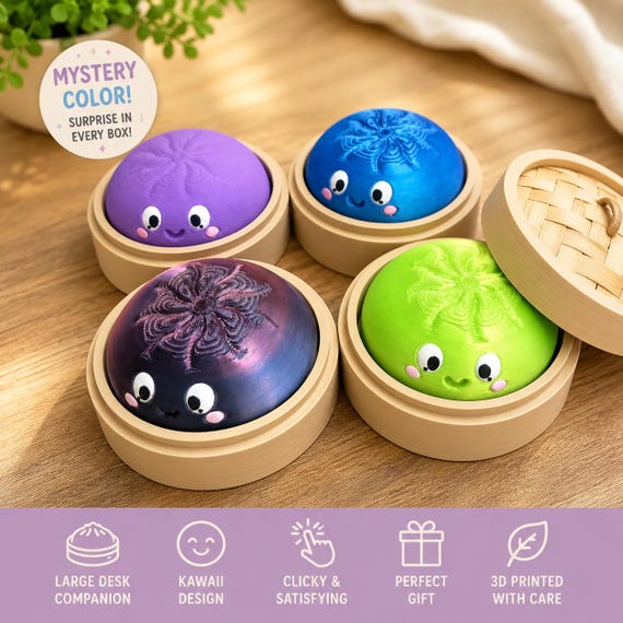 Large Mystery Dumpling Desk Companion | Kawaii Collectible Desk Decor | 3D Printed Blind Box Figure