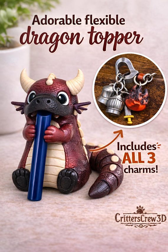 Dragon Cat Cow Straw Toppers | Straw Covers for Tumblers | Cute Straw Charms Set | 3D Printed Drink Accessories | Pack of 1 2 3 or 4