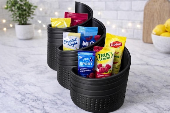 Drink Mix Organizer – 3 Compartment Packet Holder for Countertop Storage