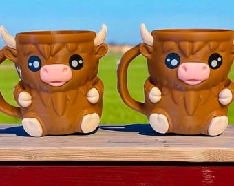 Taza con diseño de vaca de las Tierras Altas impresa en 3D / Adorable taza de café estilo granja para amantes de las vacas