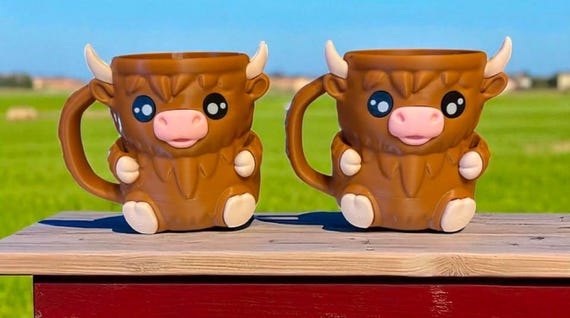 Highland Cow Mug | Cute Animal Coffee Cup | Farmhouse Mug Gift | Unique Cow Lover Gift | 3D Printed Mug Decor