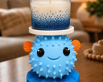 Portavelas con forma de pez globo / Decoración playera costera impresa en 3D