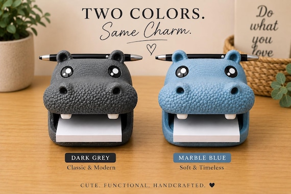 Hippo I Note Holder & Pen Stand | Cute Desk Organizer | Office Gift | Farmhouse Desk Decor