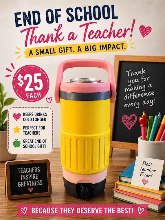 Teacher Gift Can Cooler Holder | End of School Teacher Appreciation Gift | Beverage Holder for 12oz Can | Desk Accessory | Thank You Teacher