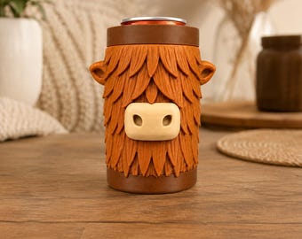 Funda para lata con diseño de vaca de las Tierras Altas, soporte para lata de refresco de 355 ml, decoración de vaca impresa en 3D, cubierta decorativa para bebidas energéticas, regalo de vaca de las Tierras Altas