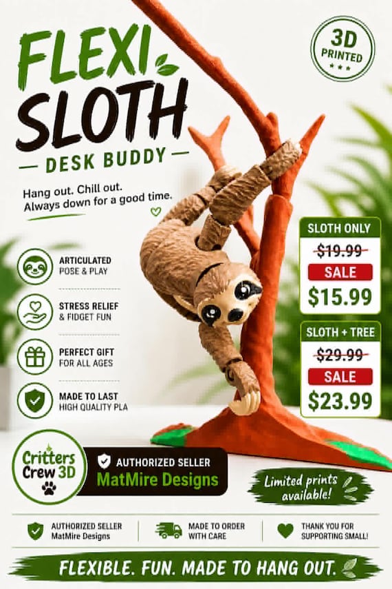 Sloth Desk Toy | Cute Sloth Fidget | Stress Relief Desk Accessory | Funny Office Gift | Sloth Lover Gift | Desk Decor