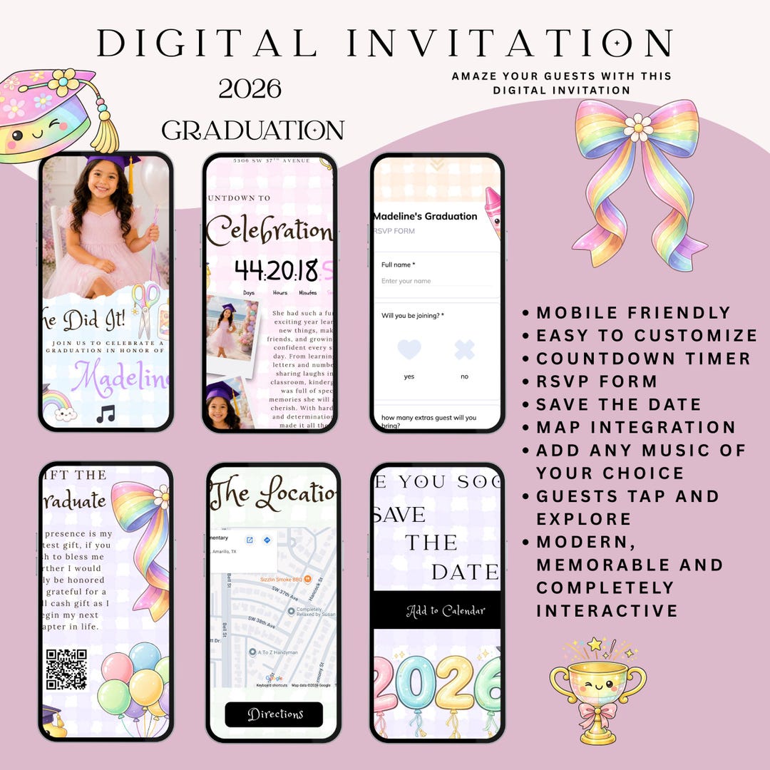 Editable Interactive RSVP + Countdown Kids Graduation Invitation 2026 ...
