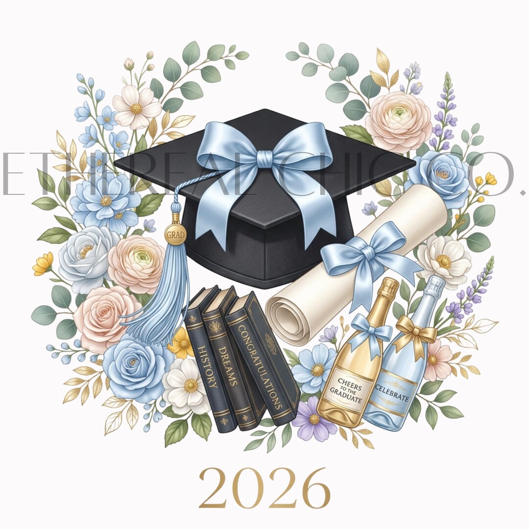 Class of 2026 Graduation PNG | Blue Bow Grad Cap Clipart | Elegant ...