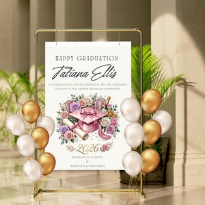 Class of 2026 Graduation Clipart, Pink Cap Floral Design, Coquette PNG ...