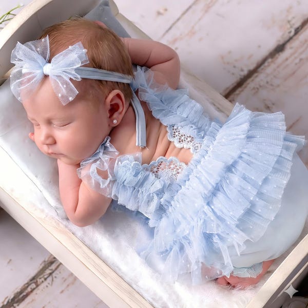 Accessoires photo nouveau-né tenue de photographie nouveau-né pour bébé fille tutu en dentelle barboteuse avec bandeau