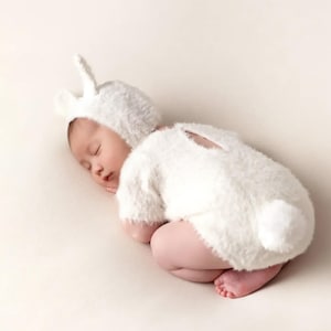 Pluche pasgeboren fotografierekwisiet Pasen babykostuum Fuzzy pasgeboren outfit met hoed konijnenoren