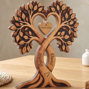 Personalized Couple Heart Tree Wooden Block, Wedding Gifts, Tree of Love Plaque, Anniversary Gift