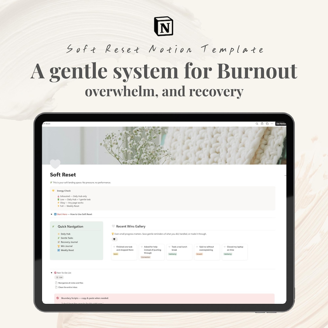 Soft Reset Notion Template | Burnout Recovery Planner | Gentle ...
