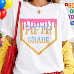 Camiseta personalizada de helado con goteo para niños, camiseta personalizada con nombre y grado para la vuelta al cole, camiseta para el primer día de clase, regalo de ropa escolar para niños