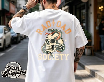 Double Sided Rad Dad Society Shirt, Vintage Skull Snake Dad Tee, Funny Fathers Day Gift T-Shirt for Men Toddler Youth Adult，fathers day gift