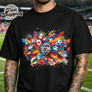 Camiseta con estampado de banderas del Mundial 2026, camiseta vibrante de equipo de fútbol, camiseta para aficionados al fútbol (hombre y mujer), estampado de banderas de países internacionales.