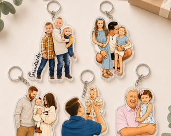 Custom Family Portrait Acrylic Keychain, Photo Keepsake Gift