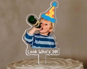 Personalized Photo Birthday Cake Topper, Custom Acrylic Milestone Celebration Decoration