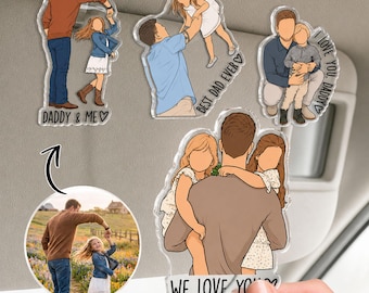 Custom Faceless Portrait Dad Kids Car Visor Clip, Personalized Father's Day Gift