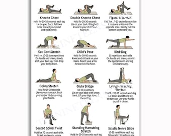 Sciatica Pain Relief Exercises Poster, Physical Therapy Exercises Wall Art