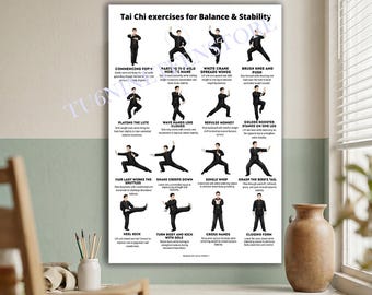 Tai Chi Exercises for Balance Poster, Martial Arts Movement Chart Wall Art