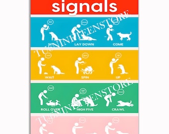 Dog Training Hand Signals Poster, Dogs Training Chart Wall Art