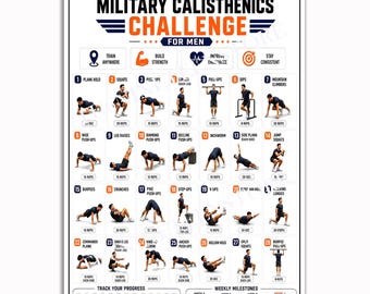 28 Day Military Calisthenics Challenge Poster, Workout Chart Print, Bodyweight Fitness Guide Art