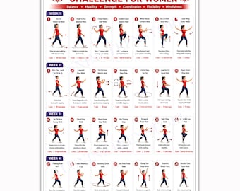 28 Day Walking Tai Chi Challenge Poster for Women, Taii Chi Exercise Workout Chart