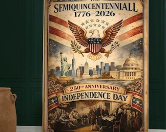 250th Anniversary Independence Day Poster, 1776-2026 US Semiquincentennial Wall Art