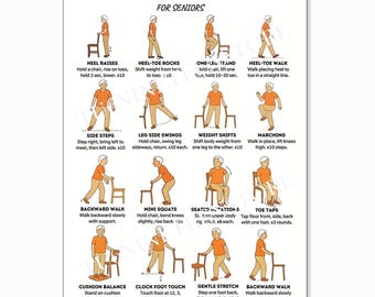 Senior Balance Poster, Fall Prevention Exercises Chart, Physical Therapy Wall Art