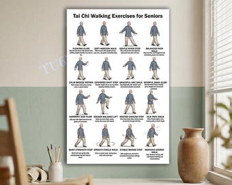 Tai Chi Walking Exercises Poster, Seated and Standing Qi Gong Chart