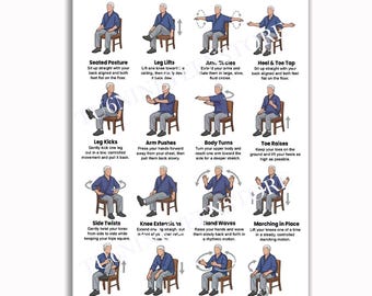 Tai Chi Chair Workout Poster, Seated Exercise Guide Wall Art, Senior Fitness Chart Print