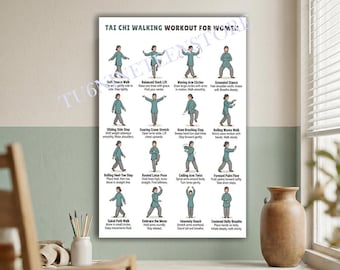 Tai Chi Walking Workout Poster for Women, Gentle Qigong Movement Chart Wall Art