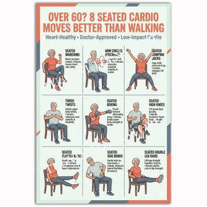 Seated Cardio Poster for Seniors, Over 60 Workout Wall Art, Chair Exercise Chart