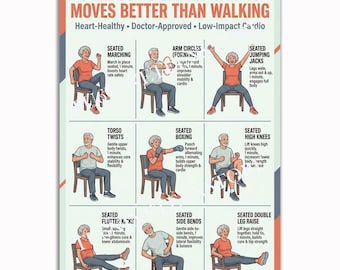 Seated Cardio Poster for Seniors, Over 60 Workout Wall Art, Chair Exercise Chart