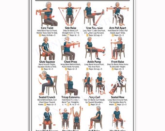 Resistance Band Chair Exercises Poster, Senior Workout Guide Wall Art