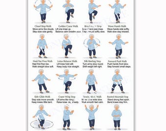 Tai Chi Walking Workout Poster, Senior Movement Chart Wall Art