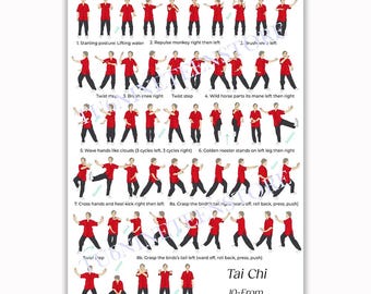 Tai Chi 10 Form Poster, Printed Tai Chii Move Sequence Chart