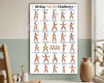 30-Day Tai Chi Challenge Poster, Qigong Exercise Visual Guide Wall Art Print