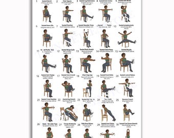 30 Day Chair Workout Challenge Poster, Seated Exercise Chart for Seniors