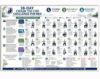 28 Day Chair Tai Chi Challenge Poster for Men, Seated Exercise Chart
