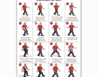 Tai Chi Walking Exercises Men Poster, Qigong Chart Print, Martial Arts Wall Art